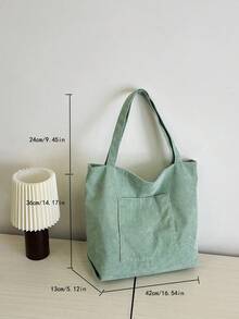 Tas Tote Bahu Pria Warna Polos, Tas Belanja Serbaguna, Tas Kanvas Bergaris Kapasitas Besar, Tas Sekolah - Mint Green - View 7