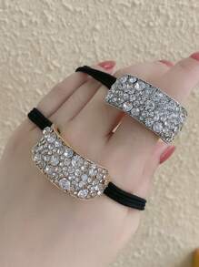 1pc/2pcs Shiny Crystal Rhinestone Stretchy Ponytail Holder, Sturdy Elastic Band Adds Fashionable Sparkle To Hairstyle, Hair Bobble, Hair Tie ,Hair Accessories, Ponytail Holders, Hair Elastics, Hair Rubber Bands, Hair Bobbles