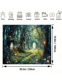 1 pieza Telón de fondo colorido del bosque de luciérnagas - Escena de cuento de hadas encantadora, material de poliéster, decoración multiusos para fiestas de cumpleaños, eventos de primavera y decoración del hogar - Ajuste universal, fácil montaje y diseño reutilizable