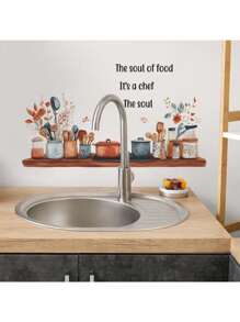 Autocollants de cuisine/Autocollants décoratifs Petits bocaux étagère Autocollants avec courtes phrases en anglais Autocollants résistants à l'eau et à la poussière, 1 pièce Autocollants amovibles en PVC résistants à l'usure, Autocollants muraux 60 cm x 25 cm, Convient pour la décoration de la cuisine, la décoration murale, la décoration de restaurant, des cadeaux d'anniversaire intéressants, des cadeaux de remise des diplômes, redonnez une nouvelle apparence à votre maison
