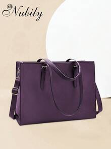 Professional Laptop Tote Bag For Women - 15.6 Inch Waterproof Leather Computer Bag - Lightweight Business Office Briefcase With Shoulder Strap, Large Capacity Work Bag - 深紫 - 查看 1