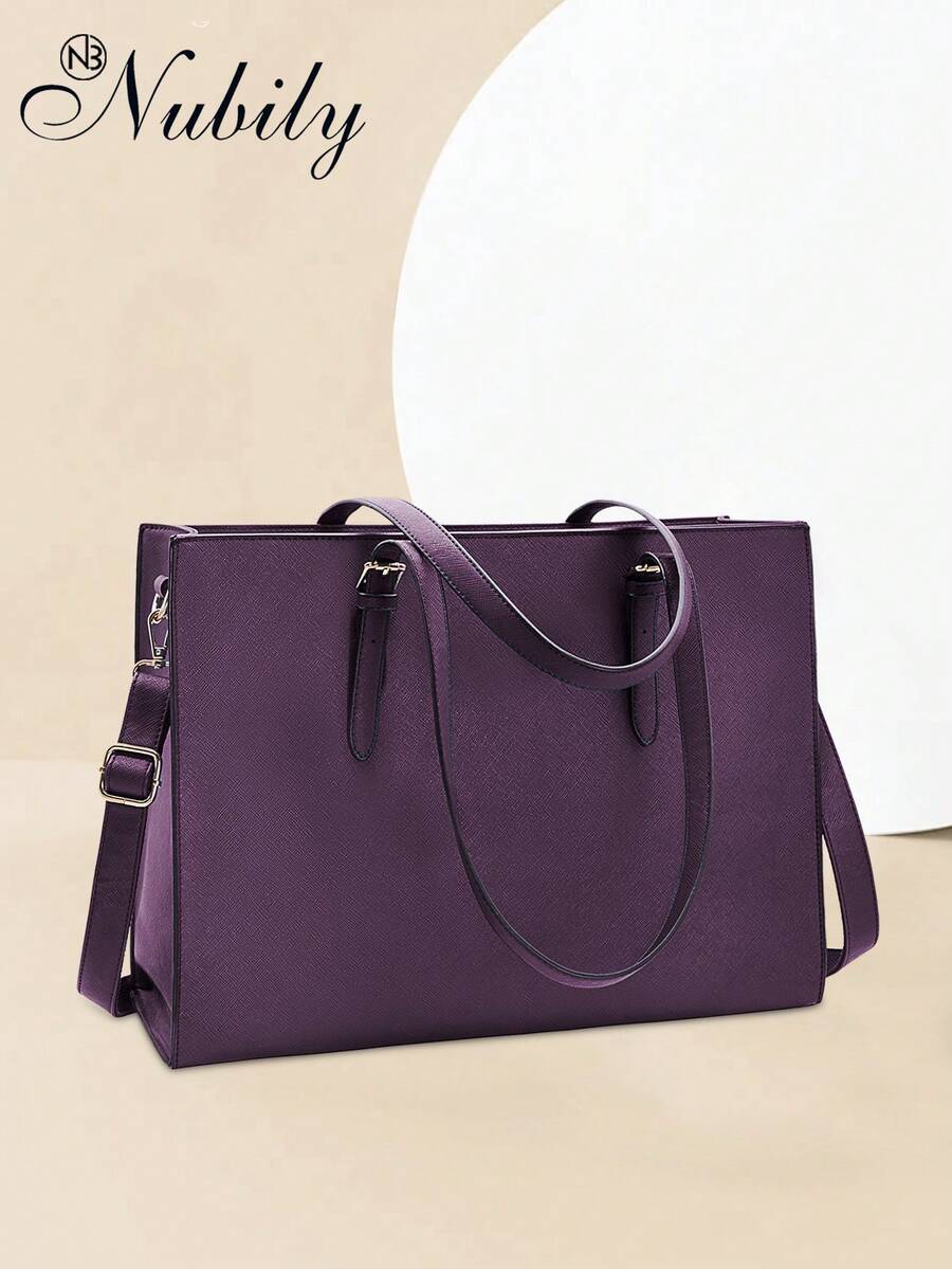 Professional Laptop Tote Bag For Women - 15.6 Inch Waterproof Leather Computer Bag - Lightweight Business Office Briefcase With Shoulder Strap, Large Capacity Work Bag - 深紫 - 查看 1