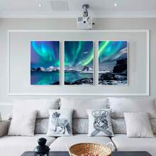 3pcs Frameless Canvas Prints, Suitable For Living Room Wall Decoration, Bedroom And Dining Room Wall Decoration, Office Home Art Hangings, Farmhouse Style Canvas Hangings, Aurora Landscape Paintings,Decoration Maison,Tableau Mural