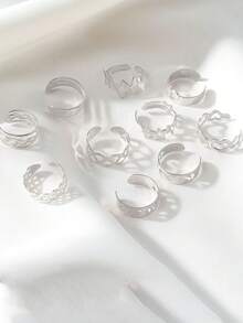 10 件套波西米亚海滩风格几何镂空图案脚环，派对和节日礼物 - 銀色 - 查看 2