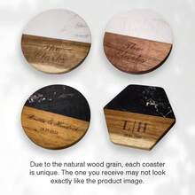 1PC Personalized Family Names Coaster, Custom Marble Wooden Coaster, Wedding Favors Bulk Engraved Coasters, Engagement/Wedding/Housewarming Gift