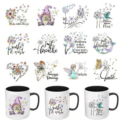 Set de 12 pegatinas de transferencia UV con tema de dientes de león, resistente al agua y a los arañazos, para frascos de vidrio de 16 onzas y proyectos DIY, con hermosos diseños de patrones inspiradores