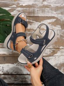 Women's Summer Minimalist Wedge Sandals, Breathable PU Material, Mid-Heel Casual Beach Sandals, Versatile For Daily Commute