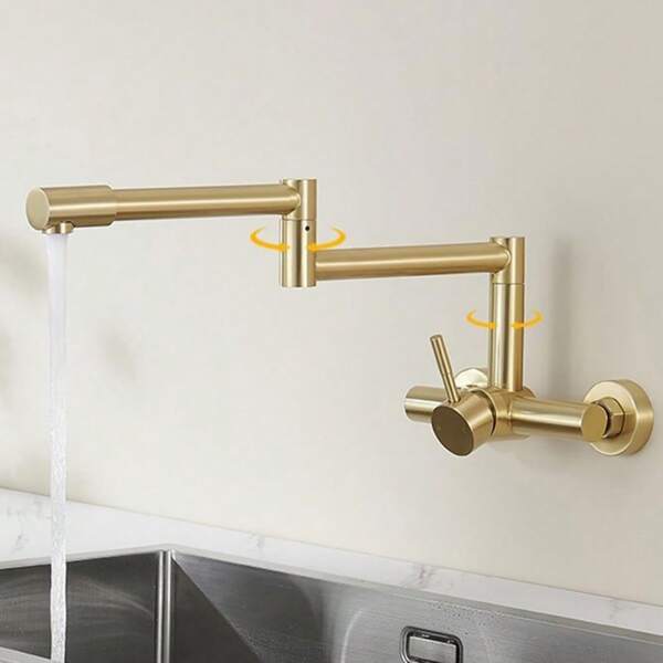 Robinet de cuisine pliable, robinet de cuisine mural à double trou, double commande d'eau chaude et froide, avec noyau de valve en céramique