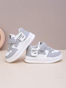 1 Pair Light Grey & White Color-Blocked Sneakers, Breathable And Chic To Pair With Shorts Or Pants, Hook And Loop Design For Easy On/Off, Soft & Cushioned Soles Like Walking On Clouds, "FASHION SINCE 1987" Branding For A Cool Vibe, Perfect For Everyday Wear, Preschool Activities And Making Your Child A Stylish Star