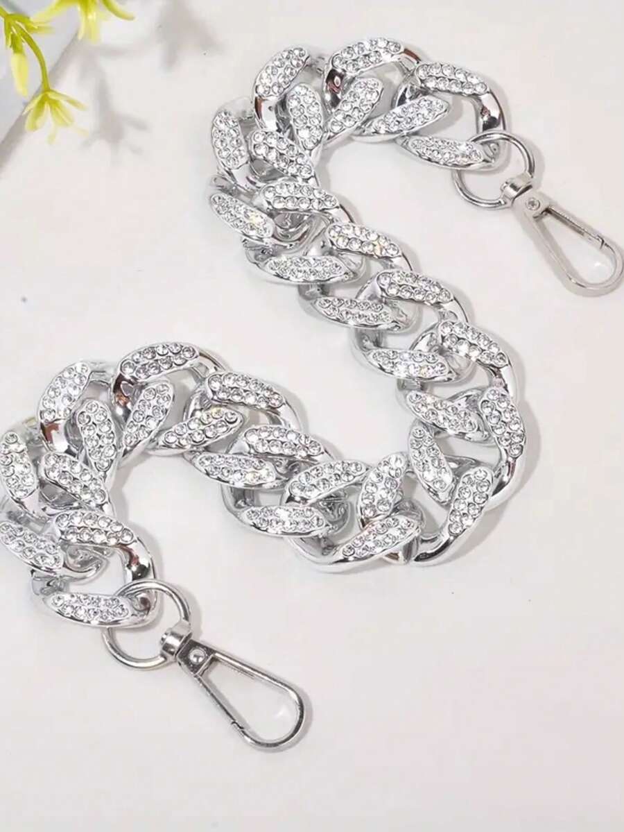 亚克力装饰手提包肩带铝合金扁平链条带配金属扣 15 英寸手提包链条带替换钱包手拿包手柄金属钱包链条包腕带适用于钱包手提包 DIY 工艺品 - 彩色 - 查看 1