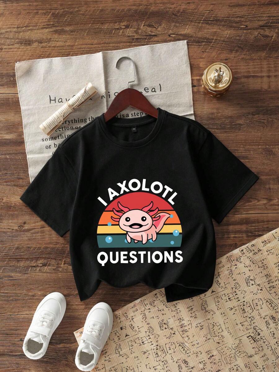 Tween Boys' Casual Fun Cartoon Printed Round Neck Pullover Short Sleeve T-Shirt For Summer