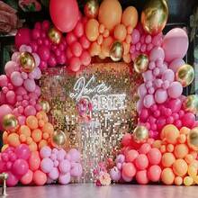 137pcs Rose Red Balloon Arch Garland Set, Rose Red, Orange Red, Pink, Gold Latex Balloons, Suitable For Decorating Birthdays, Bridal Parties, Princess Themed Parties, Weddings, Anniversary Celebrations, Valentine's Day Parties - Hot Pink - View 5