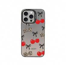 Fashion Cherry & Leopard-Print Pattern Phone Case, Cute Phone Protective Cover, Phone Accessory Compatible With IPhone 11 12 13 14 15 16 Pro Max/Pro/Plus - Black - View 5