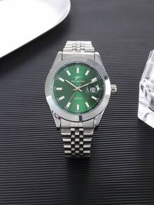 RICECGO Men's Classic Quartz Watch, Business Style, Round Dial, Calendar Function, Stainless Steel Strap, Suitable For Daily Wear, Ideal Gift For Birthday Or Special Occasions, Also An Affordable Back-To-School Watch