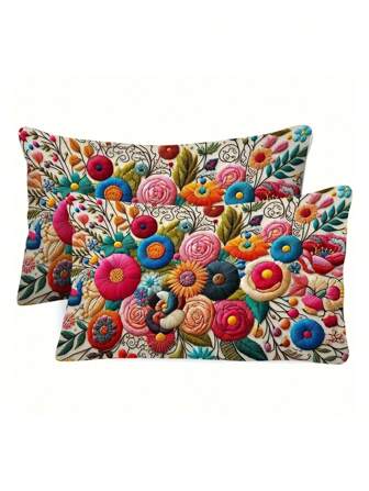 1/2/4 件乡村风格涤纶花卉枕套，11.8*17.7 英寸，柔软舒适的涤纶，防过敏拉链靠垫套，可机洗，抽象艺术设计，适合现代家居装饰，无内衬，装饰枕头，秋季装饰，秋季装饰，房间装饰