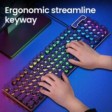 EWEADN 打字机游戏键盘 104 键有线复古朋克圆形键帽带蓝色背光 USB 有线电脑外接键盘适用于游戏和办公适用于 Windows 笔记本电脑白色