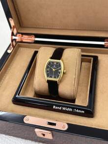 Pablo Raez 1pc 18K Gold Vintage Women's Watch, Original Charming Jewelry Ladies Watch, Summer Accessory Top Brand, Barrel-Shaped Stainless Steel Case, Luxury Women's Watch 50m Waterproof Roman Numeral Display, Casual Fashion Quartz Watch, Black Fiber PU Leather Strap, White Dial Vintage High-End Women's Watch, Teacher Gift, Suitable For Mother Or Girlfriend, Popular Style, Suitable For Party Decoration, Graduation Wedding Birthday Exquisite Gift - one-size - View 3