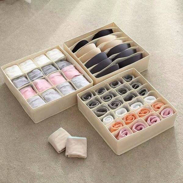 3pcs A Set (24 +16 +7) Socks Underwear Storage Box Folding Drawer Fabric Storage Box Household Sorting Storage Box Simple Home Storage Box.,Back To School,School Supplies