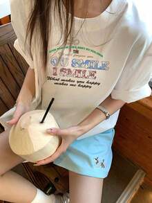 200g Pure Cotton T-Shirt 2025 Summer Ladies New Short Sleeve Pure Cotton Holiday Pattern Short Sleeve Round Neck Couple Wear Small Shirt Tops - 白色 - 查看 1
