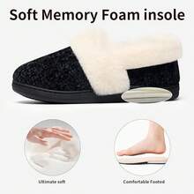 New-  Women's Fuzzy Memory Foam Slippers, Clo Back Knit Beroom Slippers, Slip-On Warm Hou Sho For Inoor & Outoor Comfort - Black - View 3