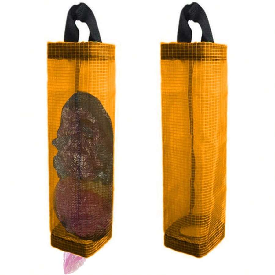 Plastic Bag Holder, Grocery Bag Holder Mesh Hanging Storage Bag Dispenser (Black 2 Packs) - Yellow 2 Packs - View 1