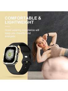 Set de 2 piezas Correa de reloj deportiva suave y cómoda de silicona para mujer con decoración de cristales de Bling y carcasa hueca glamorosa anti-caída, compatible con bandas de de 40/41/42/44/45/46/49mm, para Apple Watch Series Ultra/SE/11/10/9/8/7/6/5/4, accesorios inteligentes para relojes - Negro (sin reloj) - Ver 6