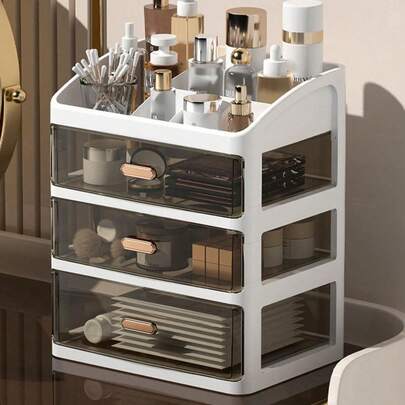 1 hộp đựng đồ trang điểm dung tích lớn có ngăn kéo, hộp đựng mỹ phẩm chống bụi cho bàn trang điểm, phòng tắm, phòng ngủ, phòng khách, giá đựng cọ và chăm sóc da đa năng, thiết kế tiết kiệm không gian, lý tưởng làm quà tặng ngày lễ, hoàn hảo cho thói quen làm đẹp hàng ngày, phong cách hiện đại, dễ dàng lấy ra, giữ cho mặt bàn gọn gàng, thích hợp để son môi, kem nền, bảng màu, huyết thanh, kem dưỡng da, đồ trang sức, phụ kiện, tuyệt vời cho ngày trở lại trường, giáng sinh, lễ tạ ơn, năm mới, sinh nhật, tân gia, phụ nữ, thanh thiếu niên, bé gái