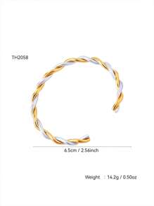 TONSI 1pc Elegant Charming Minimalist Chic Stainless Steel 18K Gold Plated Spiral Twist Bangle Bracelet, Suitable For Summer, Workday, Party, Women Jewelry