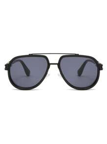 1pc Men's New Double-Bridge Classic Business & Vintage Pilot Style Gradient Color Full Frame Fashion Fashion Glasses, Suitable For Daily Use