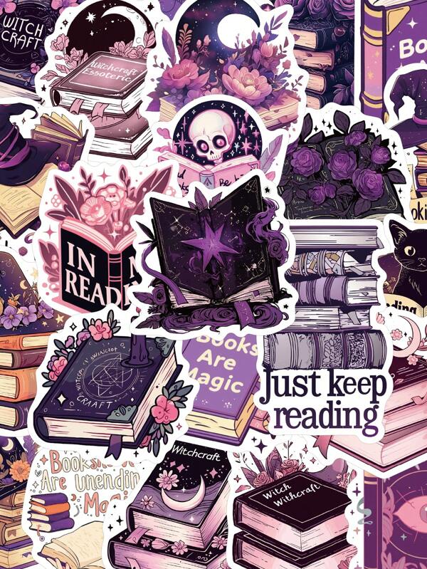 50pcs Purple Bookish Sticker Pack Stickers Cool Gothic Style Decal For Notebook Laptop Fridge Skateboard Skull Graffiti Stickers