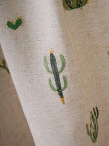 1pc Cute Cactus Embroidered Ruffled Sheer Curtain, Window Valance For Decor, Suitable For Daily Use And Holidays - Multicolor - View 7