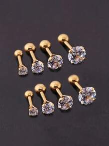 Set de 8 piezas de aretes de acero inoxidable con diseño minimalista hipoalergénico de 4 puntas y bola redonda retorcida, regalos de joyería de moda para ella