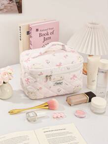 1 Peça/Conjunto Bolsa de Maquiagem Grande com Capacidade Rosa com Coelho e Laço, Bolsa de Cosméticos de Viagem para Estudantes do Ensino Médio, Universitários, Trabalhadores de Escritório, Estilo Doce, Conjunto de Bolsas de Cosméticos Adequado como Presentes de Casamento, Presentes de Formatura, Presentes de Aniversário, Presentes do Dia das Mães, Bolsa Acolchoada com Estampa Floral para Decoração Doméstica, Decoração de Casamento, Bolsa com Zíper e Alça para Viagem, Essenciais de Viagem, Férias, Verão, Volta às Aulas, Material Escolar, Bolsa para Mulheres, Bolsa de Maquiagem para Viagem