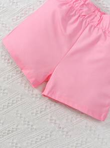 2pcs/Set Girls Cute Heart Graphic Round Neck Sleeveless Top + Shorts Summer Outdoor Casual Outfit
