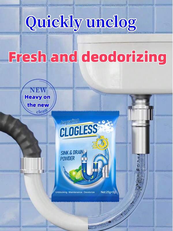 1/2/3/4/5pcs Drain Clog Remover Powder, Dissolves Grease, Hair, Soap Scum & Other Ingredients, Cleans, Deodorizes & Maintains Plumbing, Cleans Kitchen Sink, Toilet & Pipes In Seconds