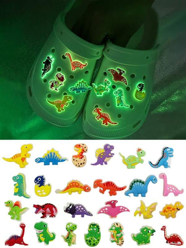 12/20/37Pcs Cute Luminous Dinosaur Cartoon Shoe Charms For Clog Shoes Decoration,Sandals Shoe Charms DIY Accessories For Women Men Shoe Decoration - The Perfect Gift