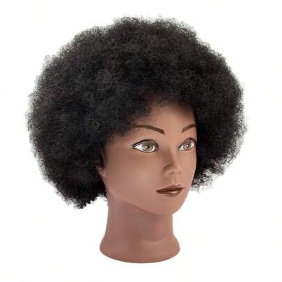 Tête de mannequin afro en cheveux humains Cheveux bouclés africains Tête de manikin de cosmétologie avec 100% de cheveux humains réels Tête de poupée pour l'entraînement des coiffeurs, la pratique de la tresse et de la coiffure