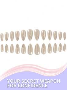 Juego de 24 uñas postizas de forma almendrada y cortas con acabado perlado brillante y construcción resistente. Incluye pestañas autoadhesivas y lima de uñas. Proporciona instantáneamente un brillo y una fuerza de calidad de salón, perfecto para la oficina o el uso casual.