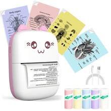 Impresora de etiquetas mini, impresora térmica de bolsillo mini con 5 rollos de papel, impresora sin tinta compatible con Android e iOS, impresora mini para notas de estudio, fotos, memorandos, diarios, viajes - Multicolor - Ver 3