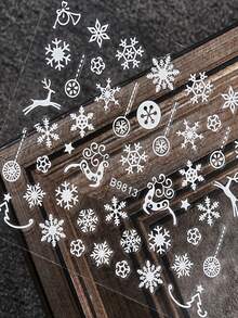 30 张雪花美甲贴纸 - 30 件 3D 圣诞美甲贴花白色雪花 ^雪人麋鹿雪设计美甲冬季圣诞新年 DIY 美甲装饰用品 - 白色 - 查看 6