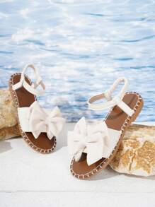 Large Bow Decor Flat Sandals, Fashion Casual Slip-On Beach Shoes For Teenagers And Plus Size Women, Summer