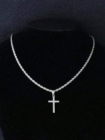 Set de 2 collares con colgante de acero inoxidable en forma de cruz y geométrico, de estilo callejero moderno y versátil, regalo de cumpleaños especial