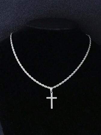 2pcs Stainless Steel Cross & Geometric Pendant Necklace Set, Fashionable And Versatile Street Style, Special Birthday Gift
