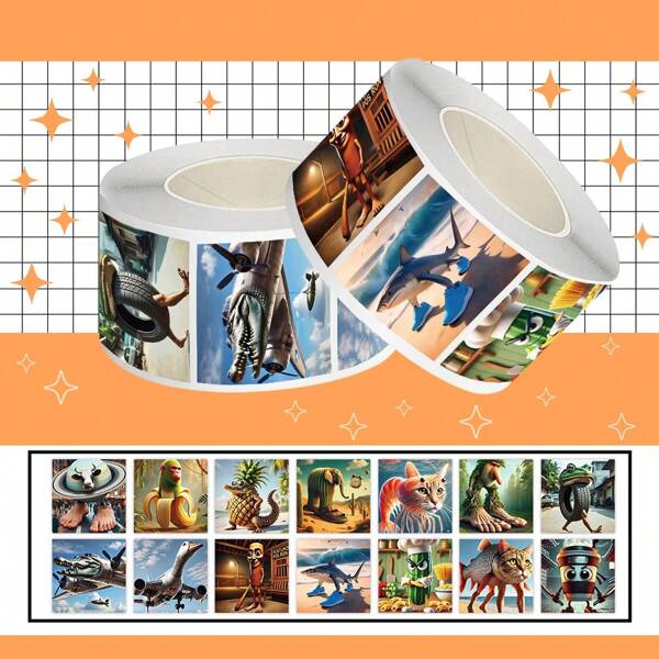 500 peças/rolo adesivos italianos Brainrot Tung Tung Tung Sahur animais engraçados padrão Ai brinquedos adesivos decorativos estacionários copos decalques