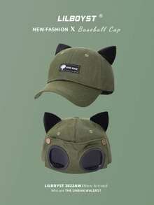 Gorra de mujer con gafas de sol, orejas de gato, diseño de piloto, gorra de béisbol para parejas para primavera y otoño, nueva gorra de béisbol de moda personalizada y de hip-hop para rostro pequeño y linda - A - Ver 14