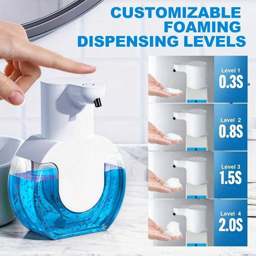 RAF Dispensador Automático de Sabonete Espumante 15oz/430ml, Desinfetante para as Mãos Espumante, Montagem na Parede Sem Toque com 4 Níveis Ajustáveis, Dispensador de Sabonete Elétrico Sem Contato Recarregável com Sensor