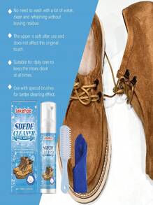 jakehoe 1pc Suede Cleaner - Suede, Nubuck, Leather Cleaning & Care Liquid, Includes Brush & Cloth (100ML) - Deep Cleans Dirt, Stains & Water Marks On Velvet, Leather, Fabric & Canvas Shoes - Multicolor - View 5