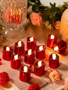 24pcs Christmas LED Battery Operated Warm White Flameless Votive Candles, Flameless LED Tea Lights Battery Operated, Flameless LED Realistic Electronic Candles, Wedding Holiday Decor - Red - View 3