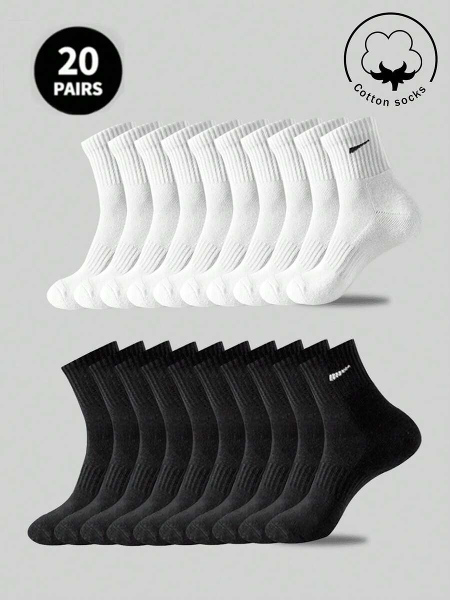 30双/10双/20双/5双装 男士休闲棉袜，中筒袜，女士袜子，白色袜子，冬季袜子，秋季袜子，夏季袜子，春季袜子，防臭，透气，吸湿排汗，两种款式可选（薄款/厚款） - 彩色 - 查看 1