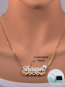 1PC Customized Heart-Shaped Lace Double-Layer Two-Tone Car Flower Name Necklace, Perfect For Father's Day, Mother's Day, Valentine's Day, Birthday, Anniversary, Christmas, Graduation, Or As A High-End Gift For Family, Friends And Classmates.